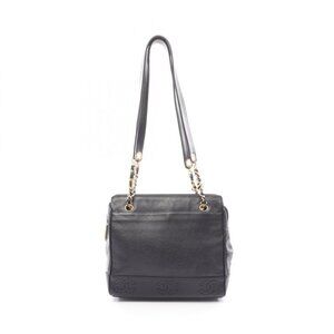 Chanel Shoulder Bag Triple CC Logo Black Leather Coco Tote